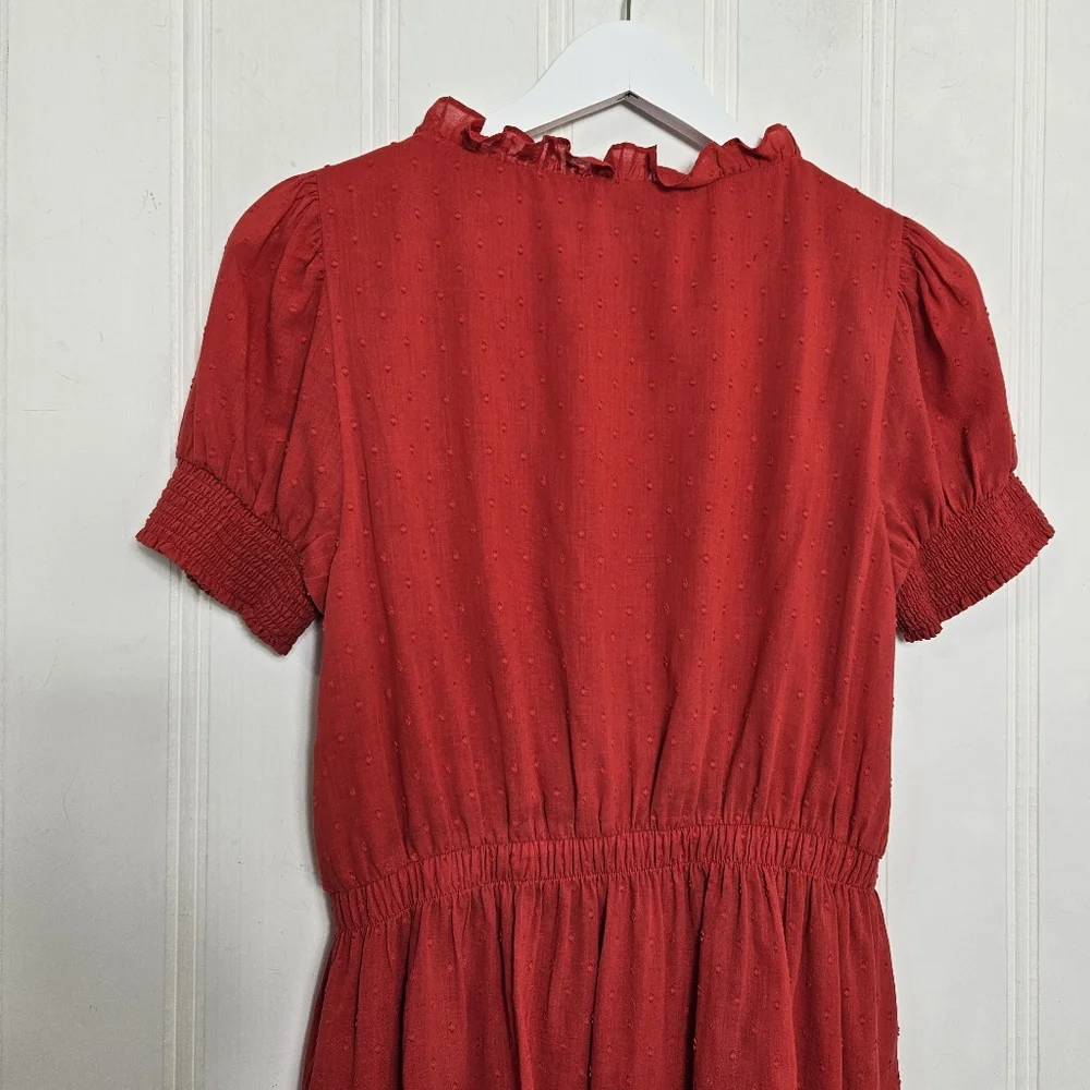 Alice + Olivia Red Swiss Dot Tie Waist Button Dress Sz 6 Ruffle Feminine Chic